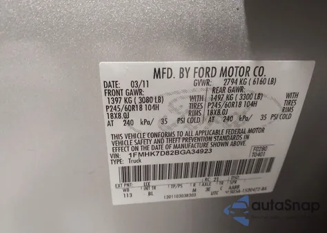 2011 Ford Explorer Xlt из США, поврежденный, VIN 1FMHK7D82BGA34923